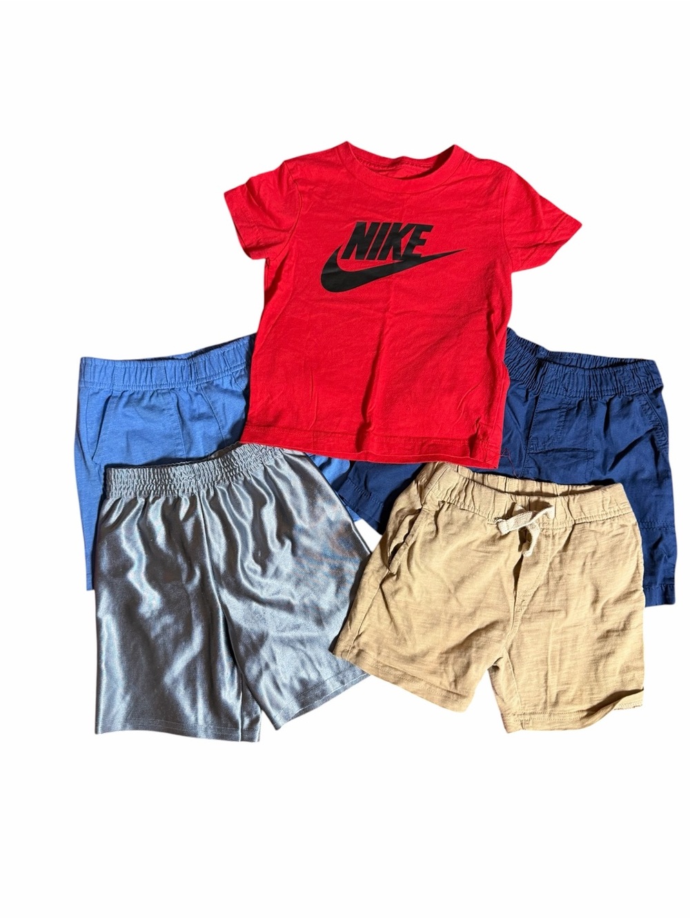 SIZE 3 BUNDLE of 5!! Nike Red Tee with Blue, Light Blue, Gray and Tan Shorts